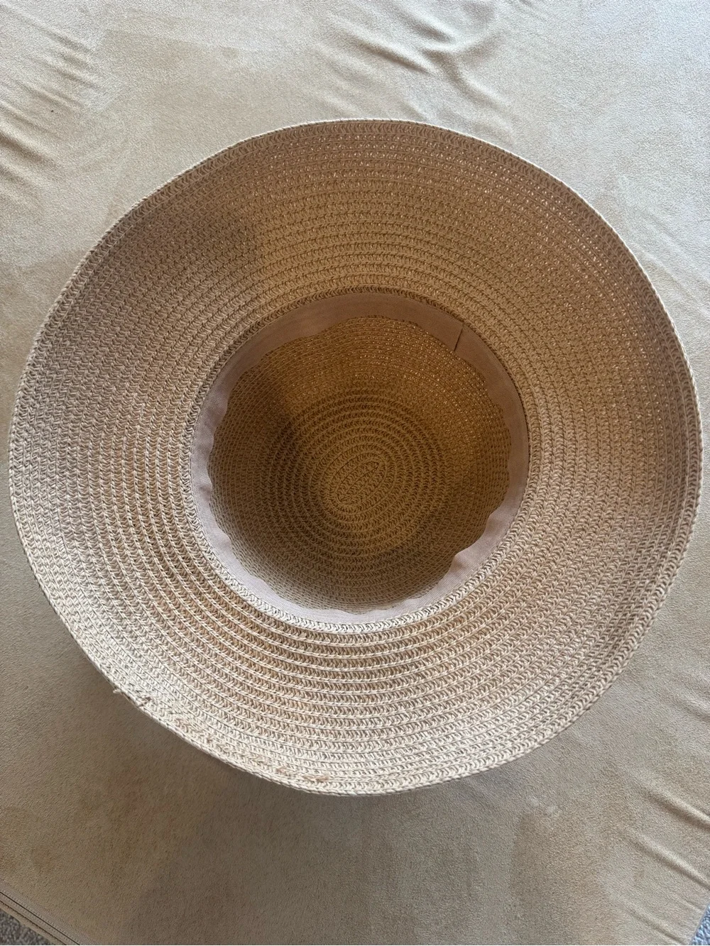Classic Straw Sun Hat with Black Ribbon - Beige